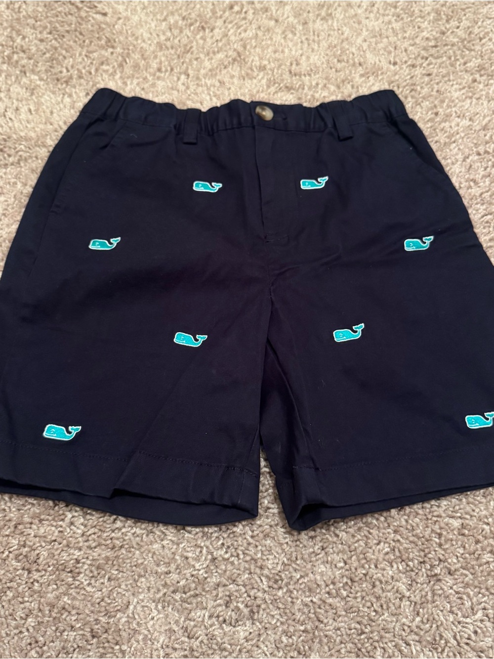Vineyard Vines Navy Shorts with Teal Whale Embroidery